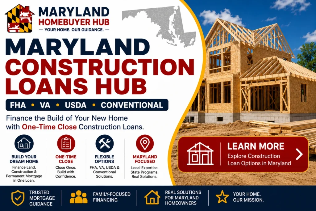 Maryland Construction Loans comparing FHA, VA, USDA and Conventional one-time close construction financing options