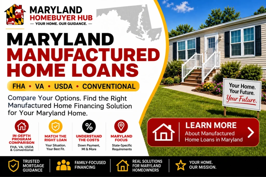Maryland Manufactured Home Loans comparing FHA, VA, USDA and Conventional financing options