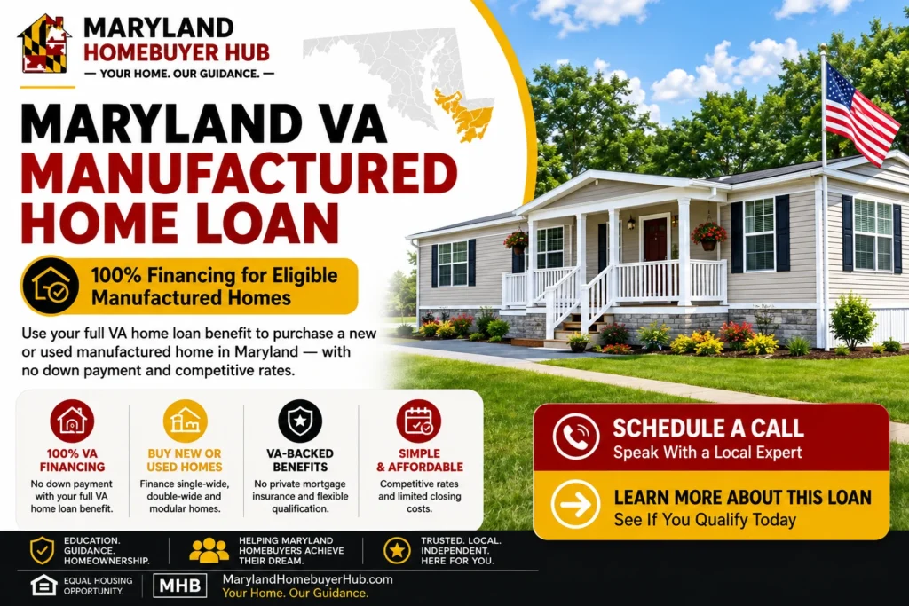 Maryland VA Manufactured Home Loan featuring 100% financing for eligible manufactured homes and VA home loan benefits.