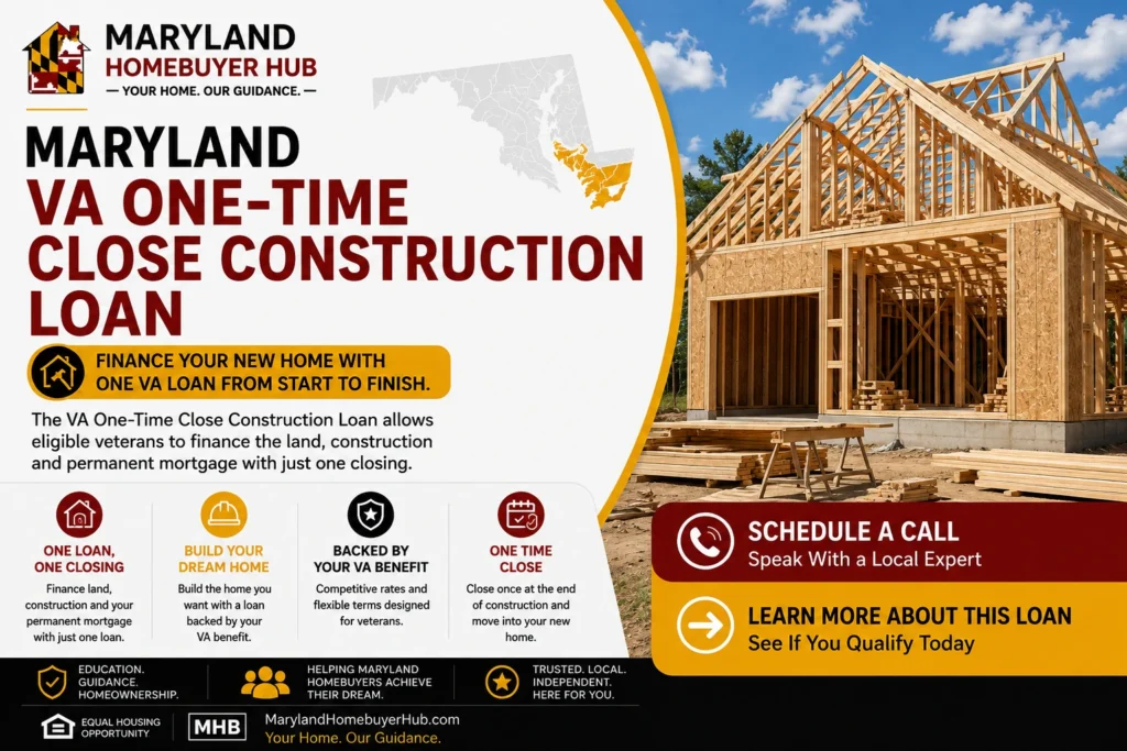 Maryland VA One-Time Close Construction Loan for veterans building a new home with one construction-to-permanent VA loan