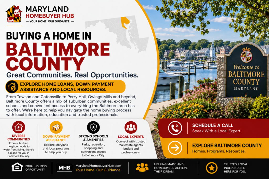 Maryland homebuyers exploring home loans, down payment assistance and local resources in Baltimore County