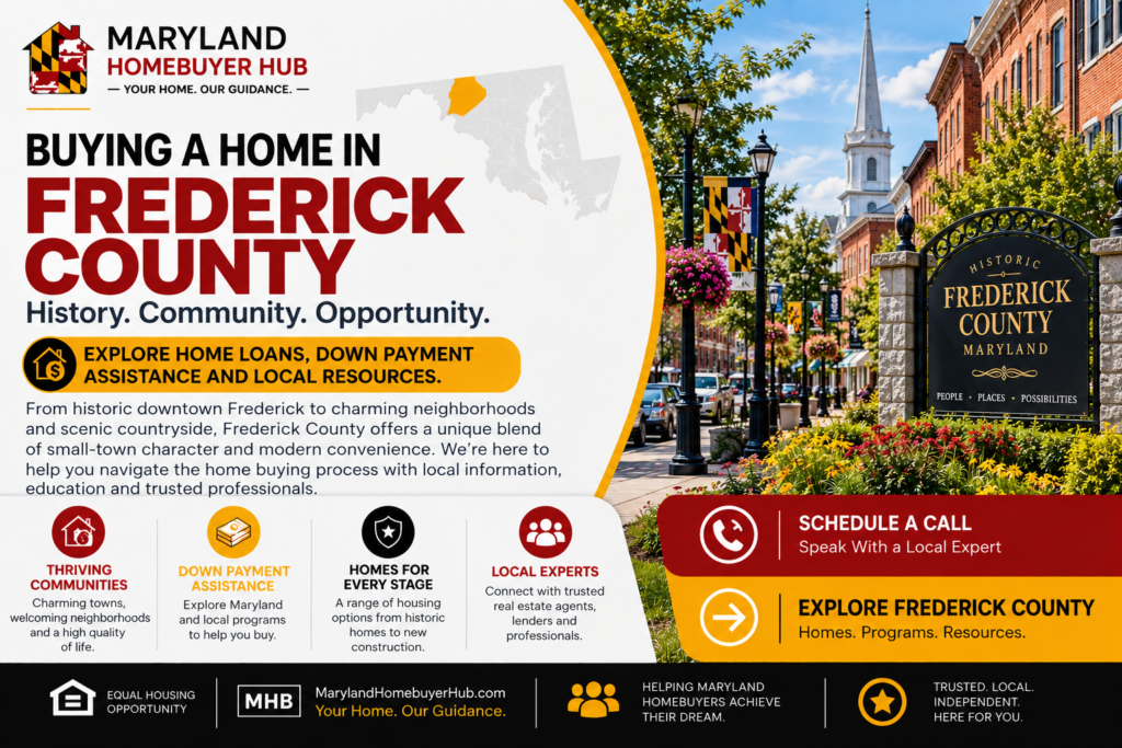 Maryland homebuyers exploring home loans, down payment assistance and local resources in Frederick County